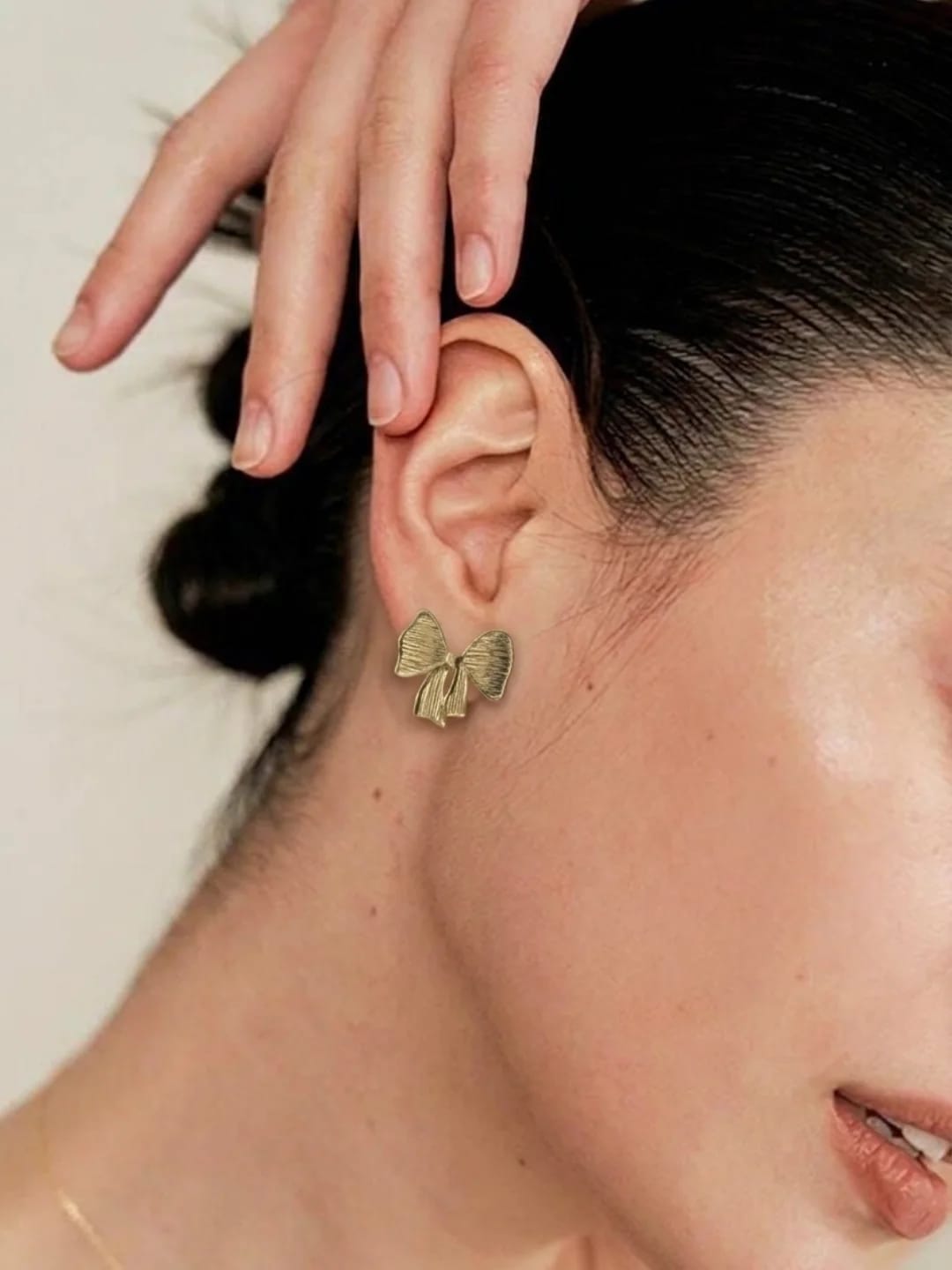 Textured 18K Gold Plated Bow Earrings