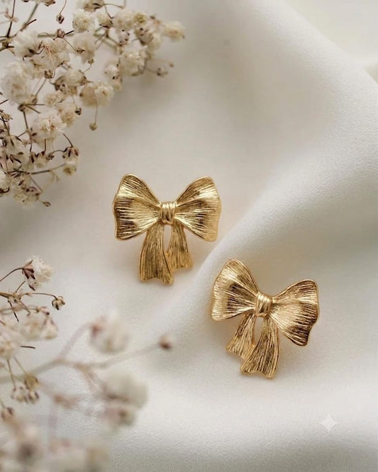 Textured 18K Gold Plated Bow Earrings