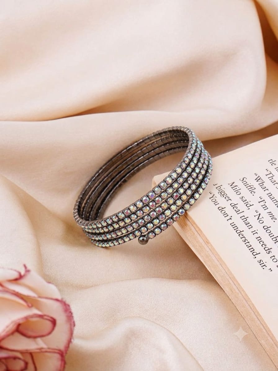 Dark Silver Four-Layer Rhinestone Bracelet