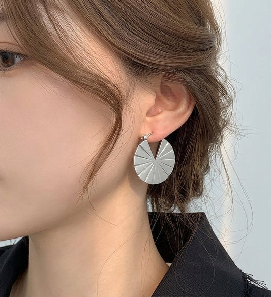 Silver Sunburst Disk Hoop Earrings