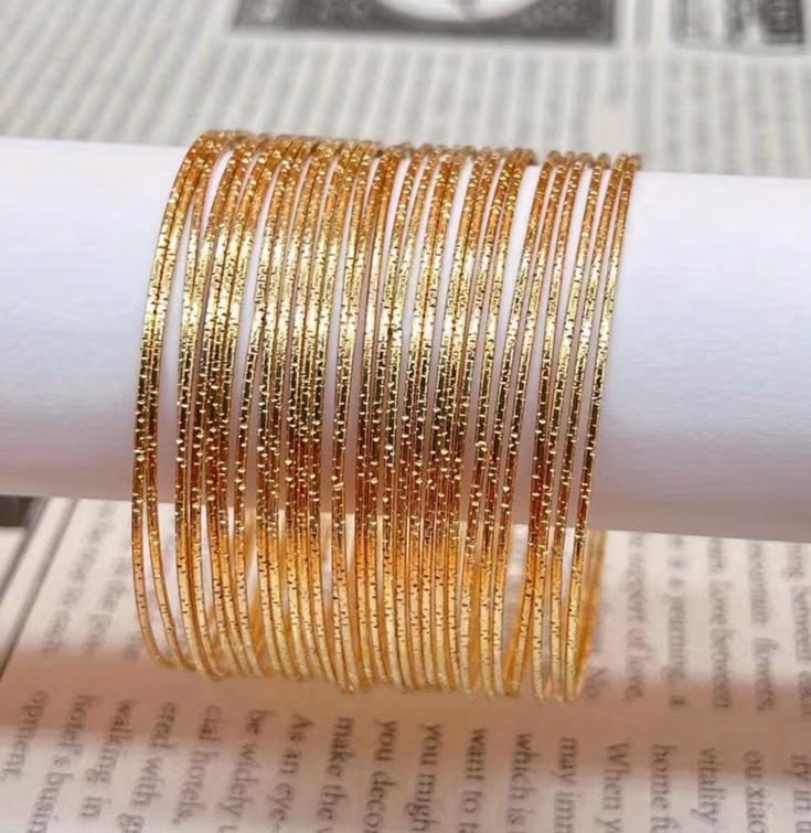 24k Gold-Plated Textured Bangle Set