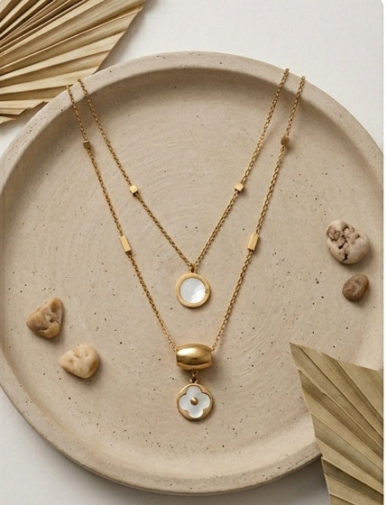 Stainless Steel Gold & White Double Layer Pendant