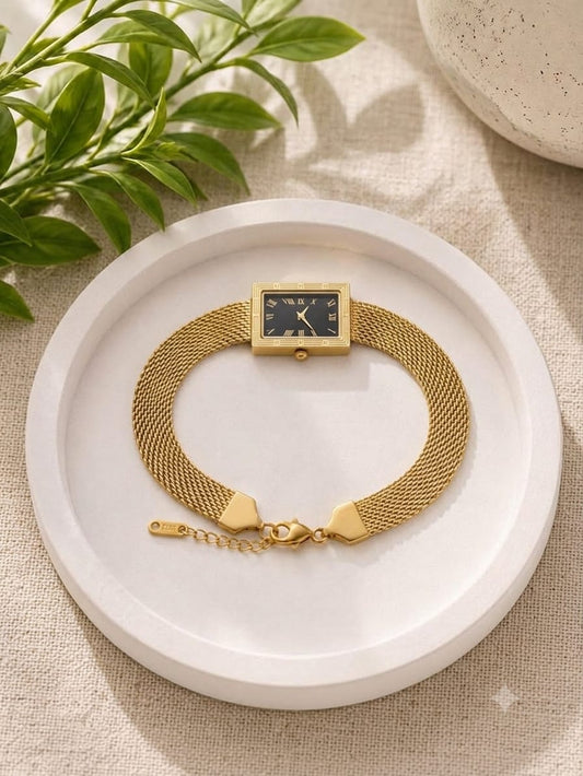 Elegant Gold Mesh Bracelet Watch for Women